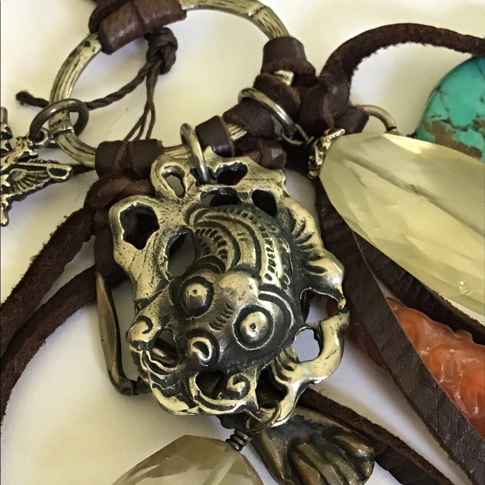 Love Heals Mixed Charms Gems Leather Necklace - Picture 2 of 10